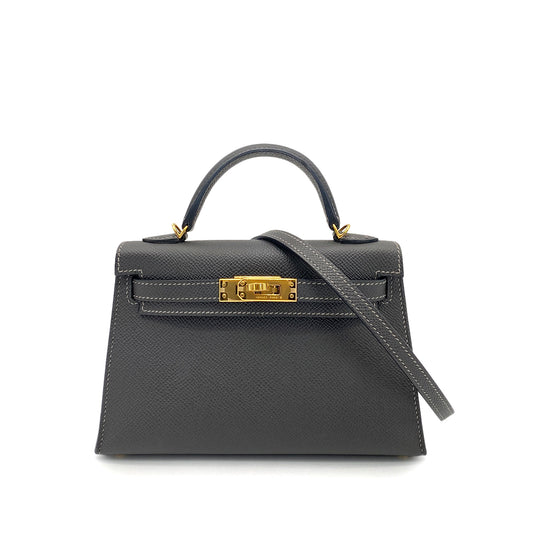 HERMES MINI KELLY2 GRAPHITE EPSOM HAND SHOULDER BAG U GHW 90259575