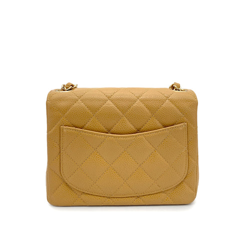 CHANEL VINTAGE MINI SQUARE 17 CHAIN SHOULDER BAG BEIGE CAVIAR SKIN 90259578 - PURPOSE