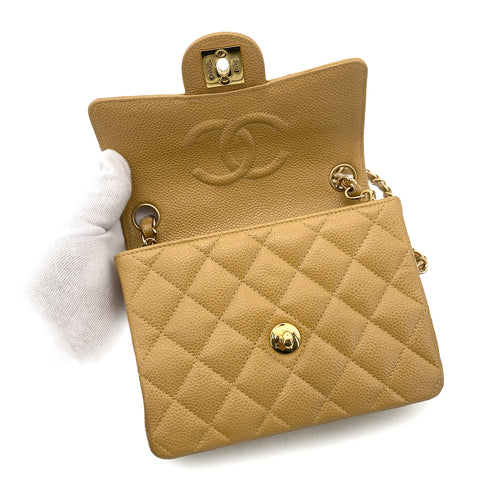 CHANEL VINTAGE MINI SQUARE 17 CHAIN SHOULDER BAG BEIGE CAVIAR SKIN 90259578 - PURPOSE