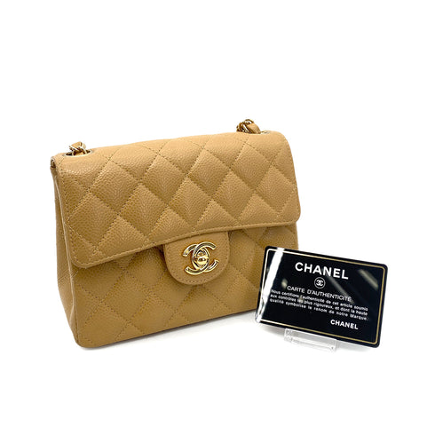CHANEL VINTAGE MINI SQUARE 17 CHAIN SHOULDER BAG BEIGE CAVIAR SKIN 90259578 - PURPOSE