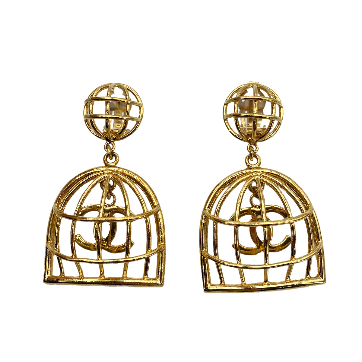 CHANEL VINTAGE EARRINGS BIRDCAGE COCOMARK ACCESSORY 93P 90259581