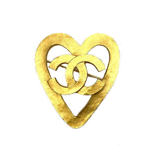 CHANEL VINTAGE HEART COCOMARK BROOCH GOLD 95P ACCESSORY 90259582