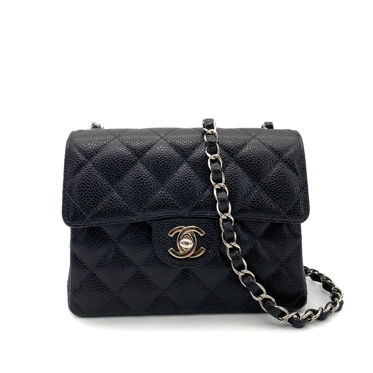 CHANEL VINTAGE MINI SQUARE 17 CHAIN SHOULDER BAG BLACK CAVIAR SKIN 90259589