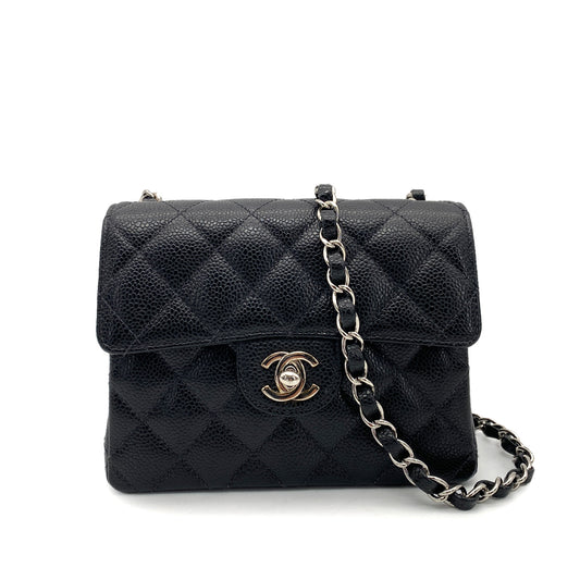 CHANEL VINTAGE MINI SQUARE 17 CHAIN SHOULDER BAG BLACK CAVIAR SKIN 90259589