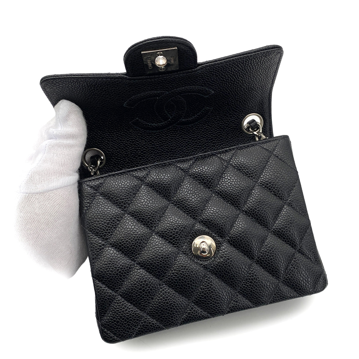 CHANEL VINTAGE MINI SQUARE 17 CHAIN SHOULDER BAG BLACK CAVIAR SKIN 90259589