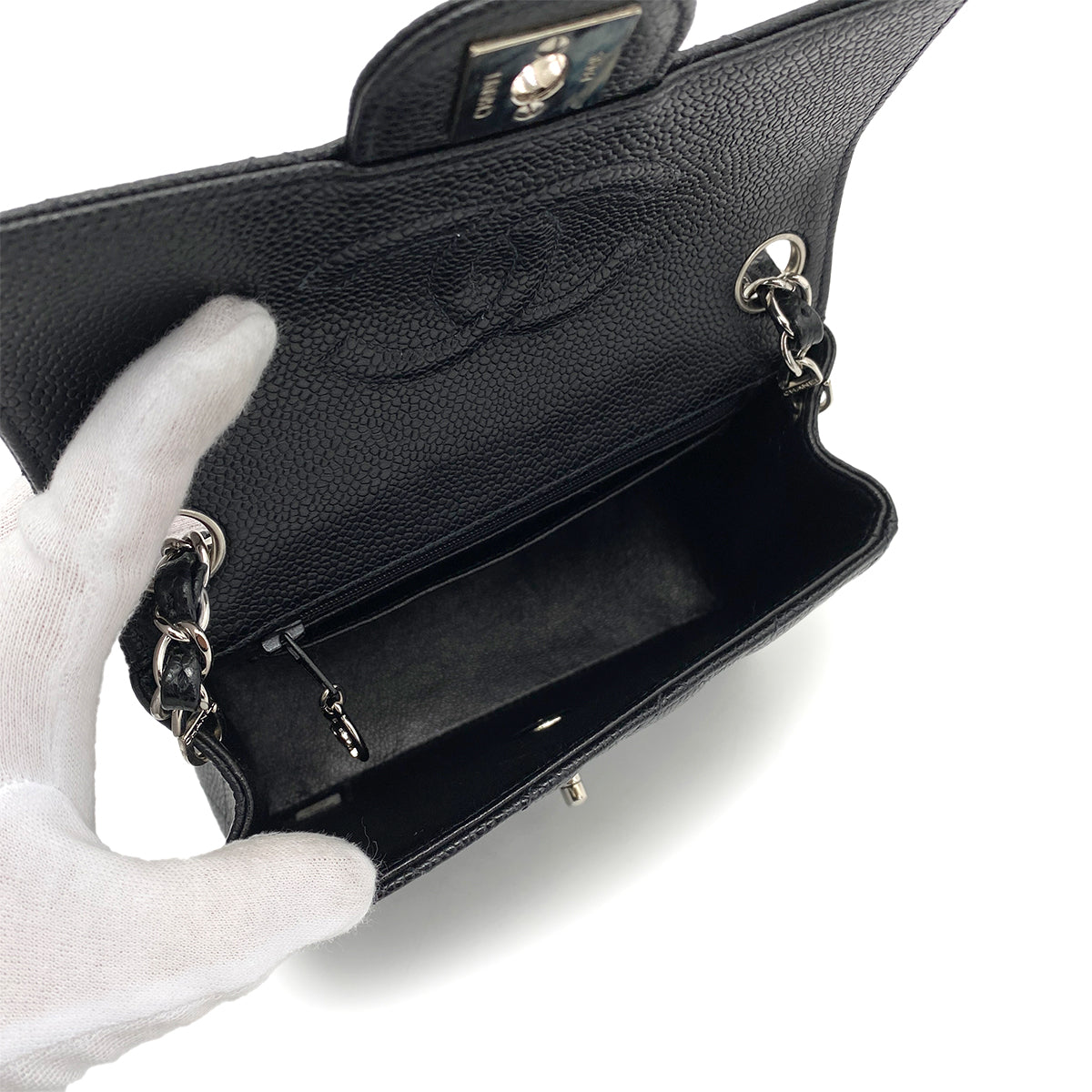 CHANEL VINTAGE MINI SQUARE 17 CHAIN SHOULDER BAG BLACK CAVIAR SKIN 90259589