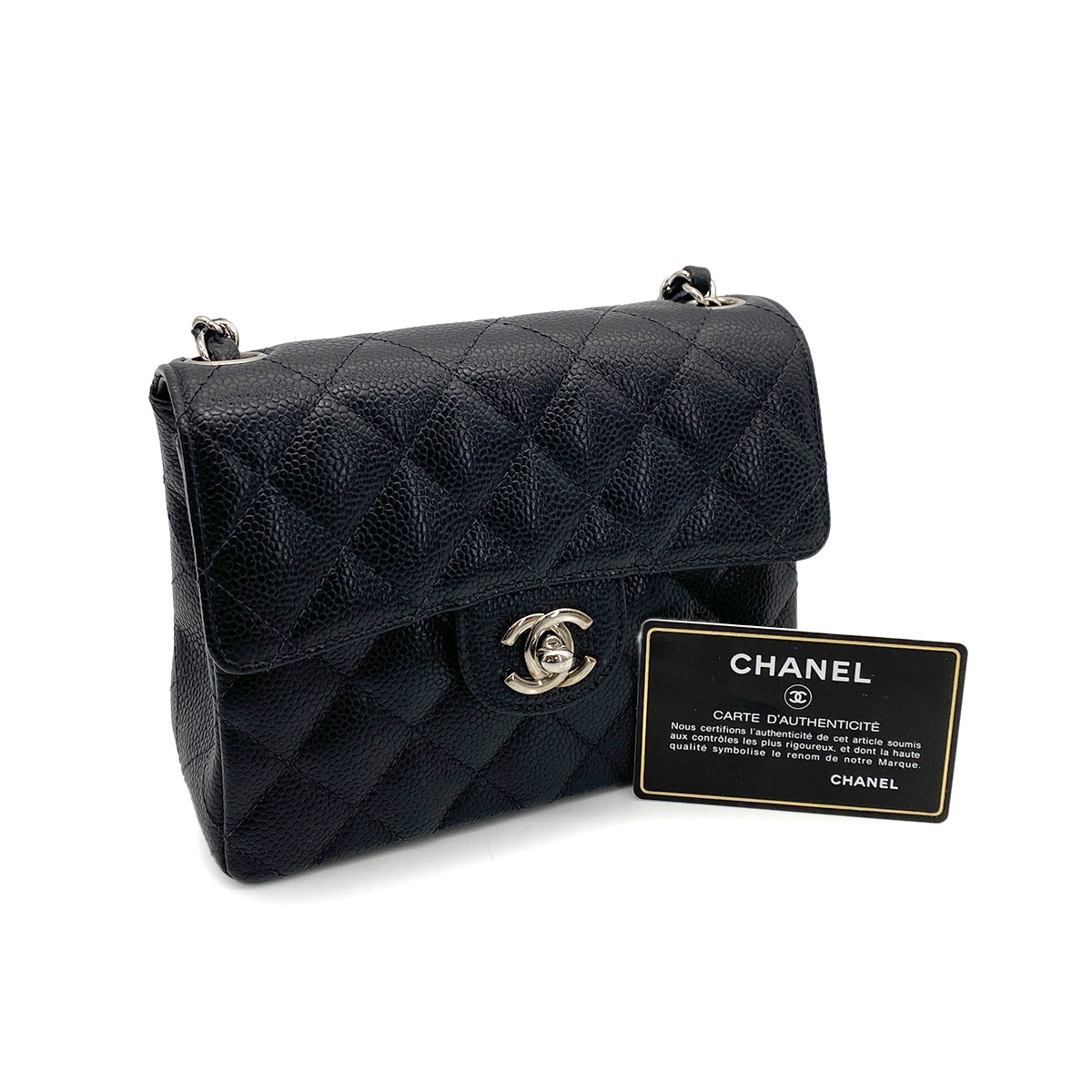 CHANEL VINTAGE MINI SQUARE 17 CHAIN SHOULDER BAG BLACK CAVIAR SKIN 90259589