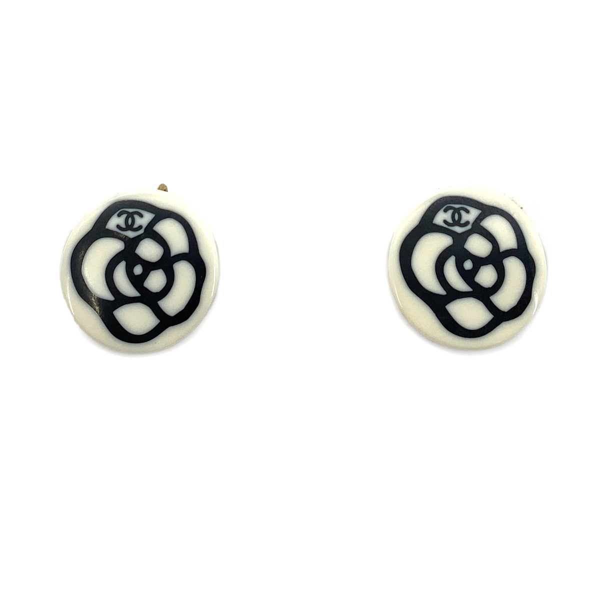 CHANEL VINTAGE CAMELLIA EARRINGS WHITE BLACK 05P ACCESSORY 90259595