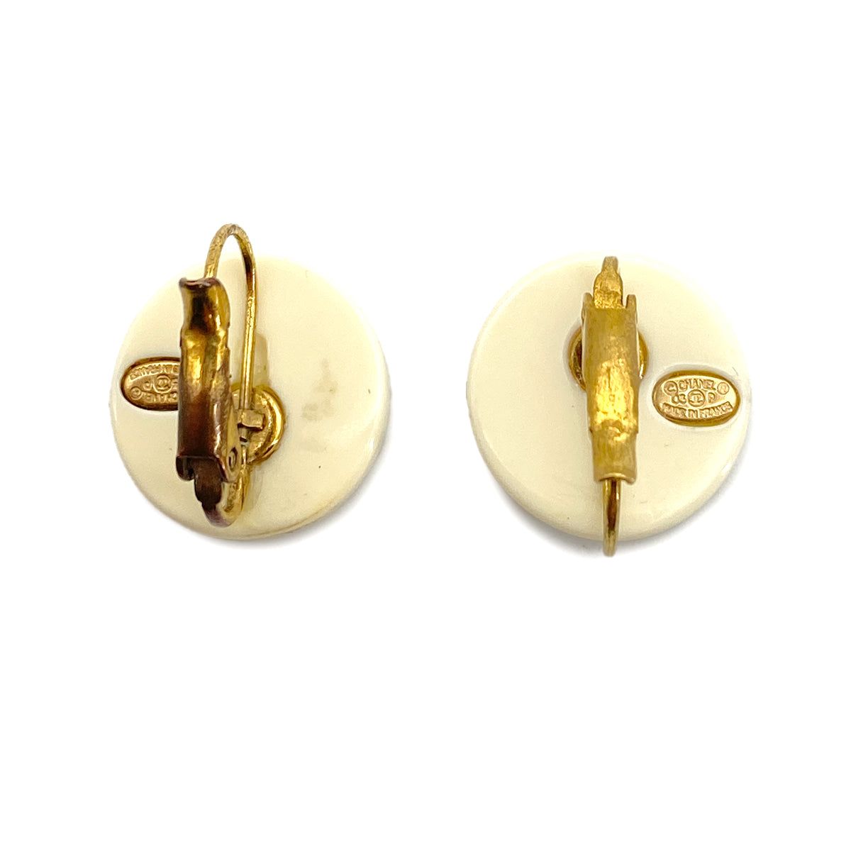 CHANEL VINTAGE CAMELLIA EARRINGS WHITE BLACK 05P ACCESSORY 90259595