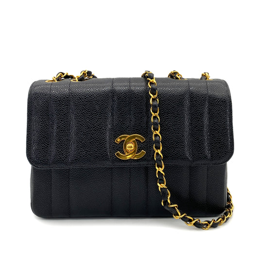 CHANEL VINTAGE MADEMOISELLE CHAIN SHOULDER BAG BLACK CAVIAR SKIN 90259611