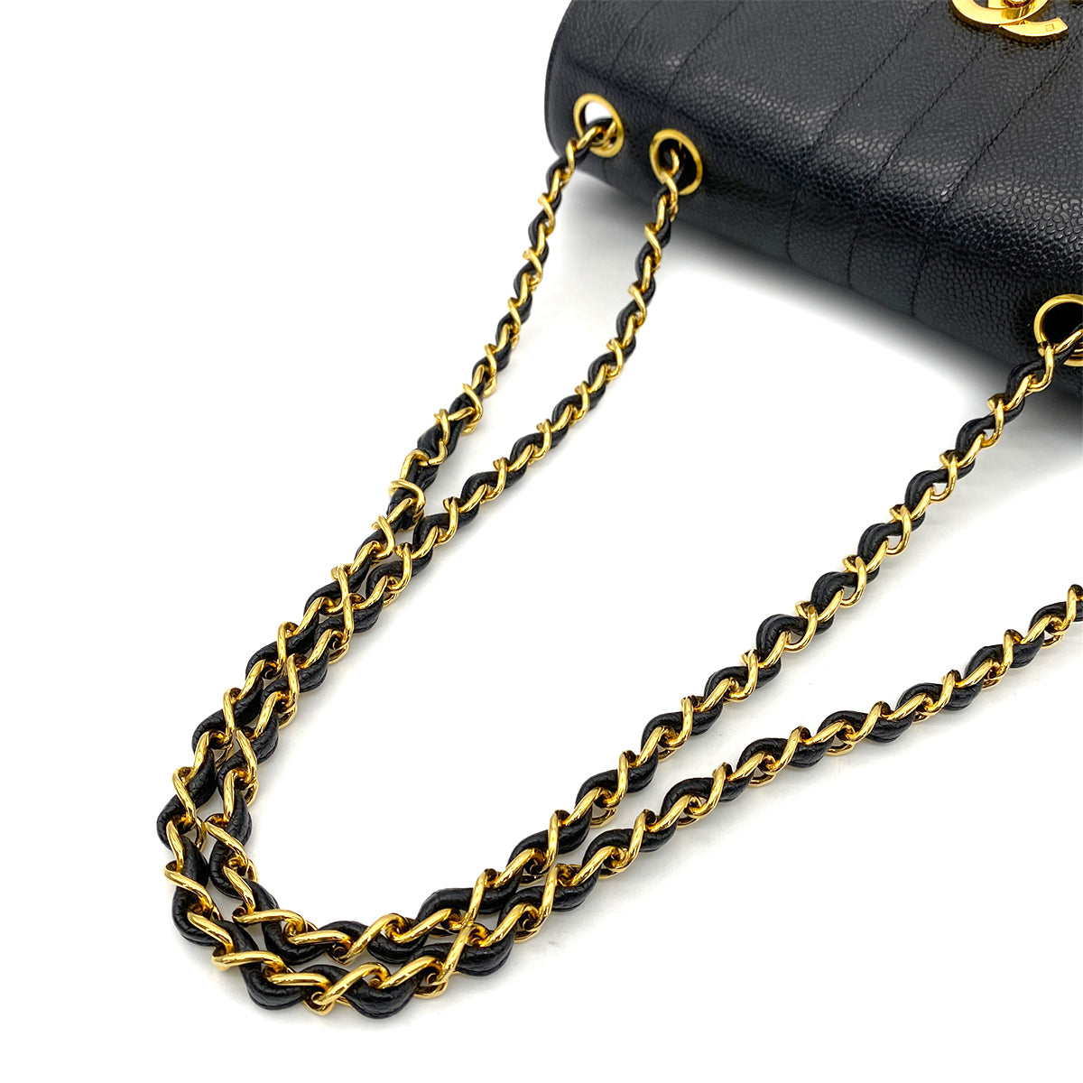 CHANEL VINTAGE MADEMOISELLE CHAIN SHOULDER BAG BLACK CAVIAR SKIN 90259611