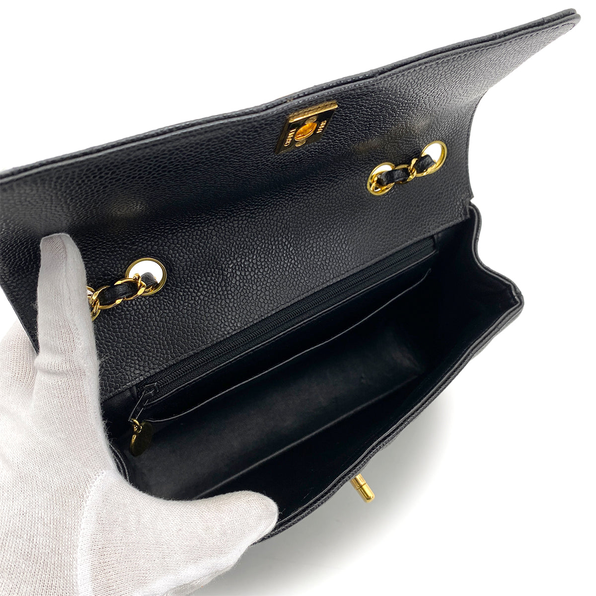 CHANEL VINTAGE MADEMOISELLE CHAIN SHOULDER BAG BLACK CAVIAR SKIN 90259611