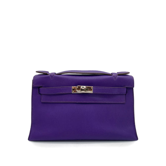 HERMES KELLY POCHETTE SELLIER ULTRA VIOLET SWIFT HAND BAG □O SHW 90259694