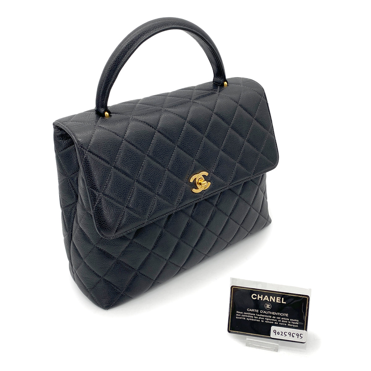 CHANEL VINTAGE MATELASSE HAND BAG BLACK CAVIAR SKIN 90259695