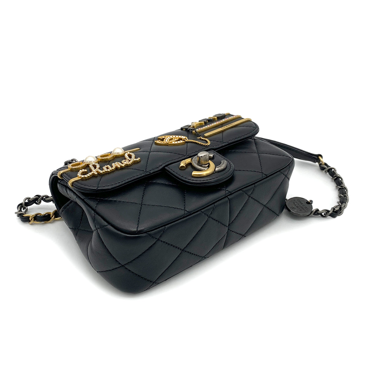 CHANEL MATELASSE CHAIN SHOULDER BAG BLACK LAMB SKIN AS2979 90259697