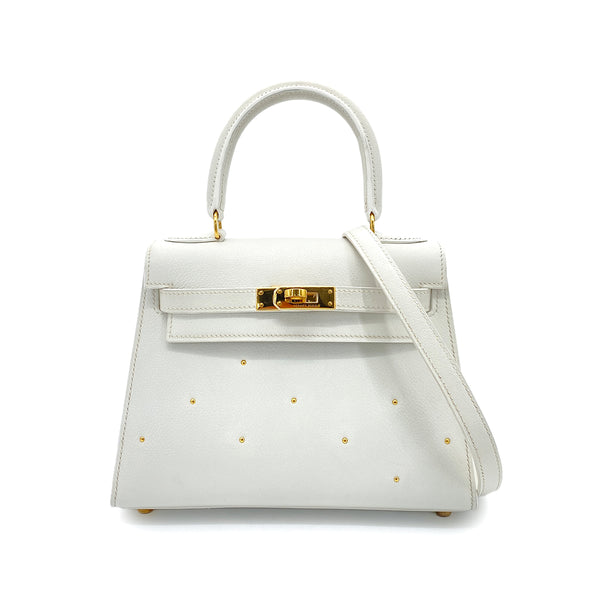 HERMES MINI KELLY 20 WHITE EVERCOLOR STUDS HAND SHOULDER BAG 〇X GHW 90259701 - PURPOSE
