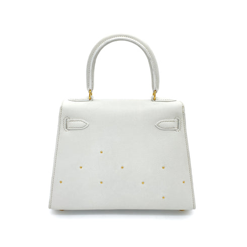 HERMES MINI KELLY 20 WHITE EVERCOLOR STUDS HAND SHOULDER BAG 〇X GHW 90259701