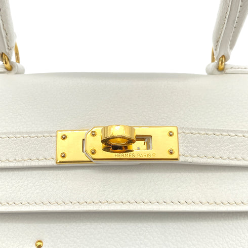 HERMES MINI KELLY 20 WHITE EVERCOLOR STUDS HAND SHOULDER BAG 〇X GHW 90259701