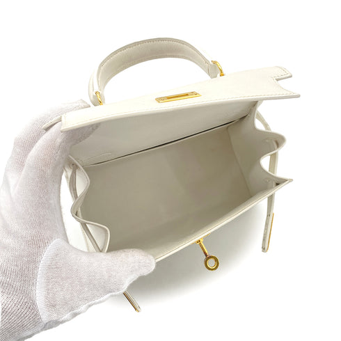 HERMES MINI KELLY 20 WHITE EVERCOLOR STUDS HAND SHOULDER BAG 〇X GHW 90259701