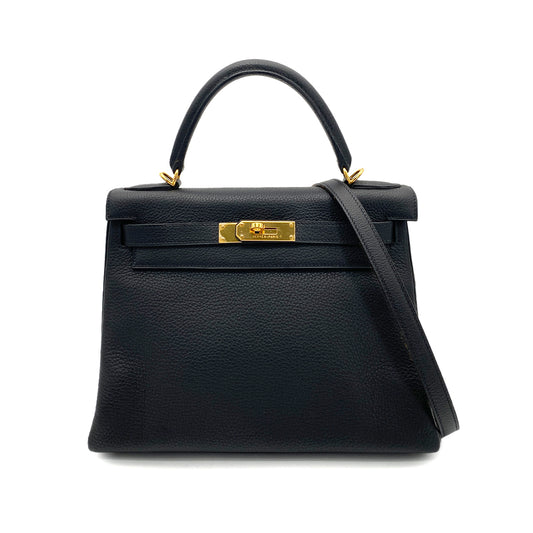 HERMES KELLY 28 RETOURNE BLACK TAURILLON CLEMENCE HAND SHOULDER BAG □G GHW 90259716