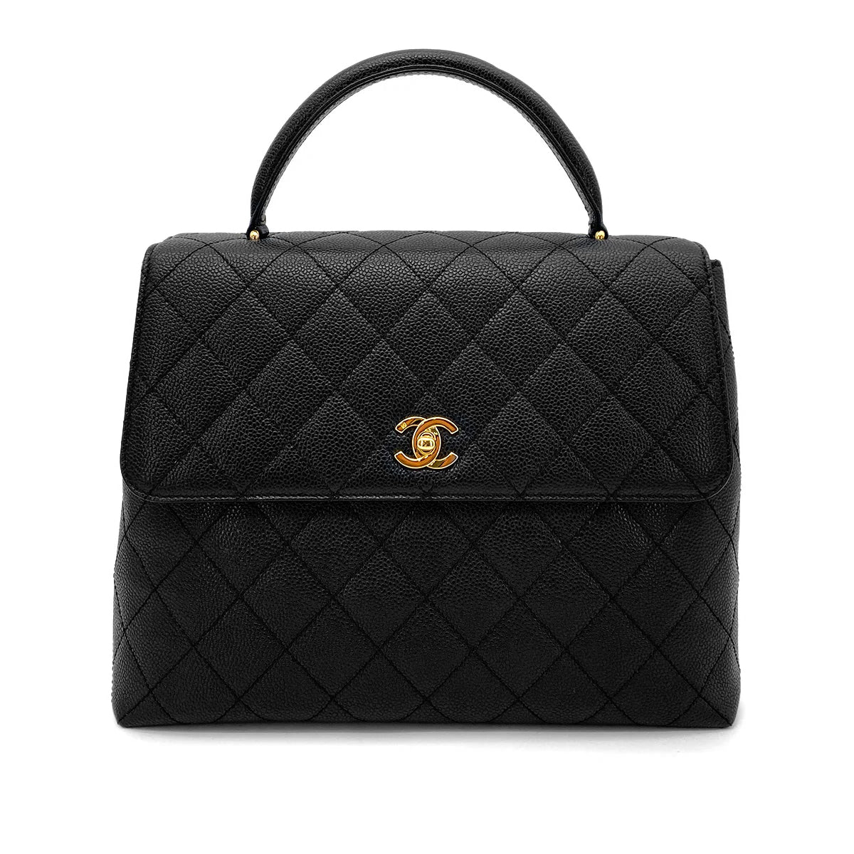 CHANEL VINTAGE MATELASSE HAND BAG BLACK CAVIAR SKIN 90259718