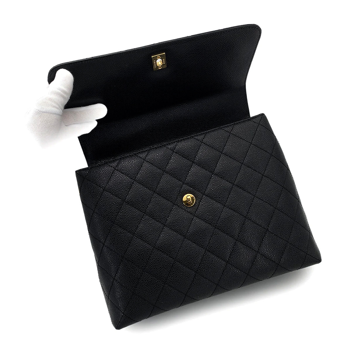 CHANEL VINTAGE MATELASSE HAND BAG BLACK CAVIAR SKIN 90259718