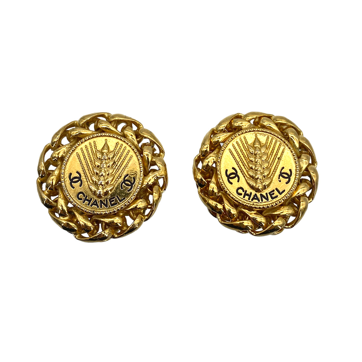 CHANEL VINTAGE COCOMARK EARRINGS GOLD ROUND ACCESSORY 90259726