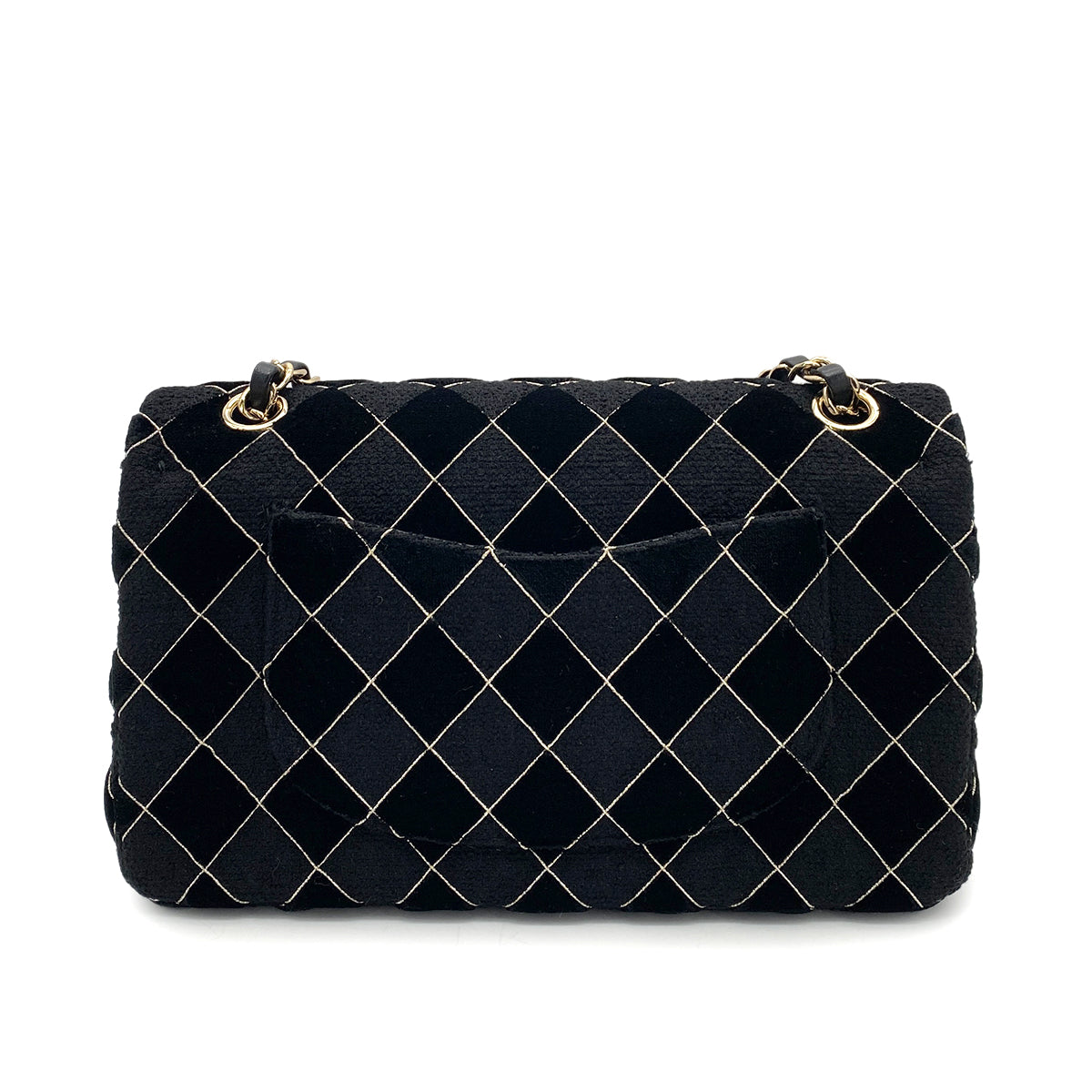 CHANEL MATELASSE MEDIUM CHAIN SHOULDER BAG BLACK TWEED VELOR 90259736