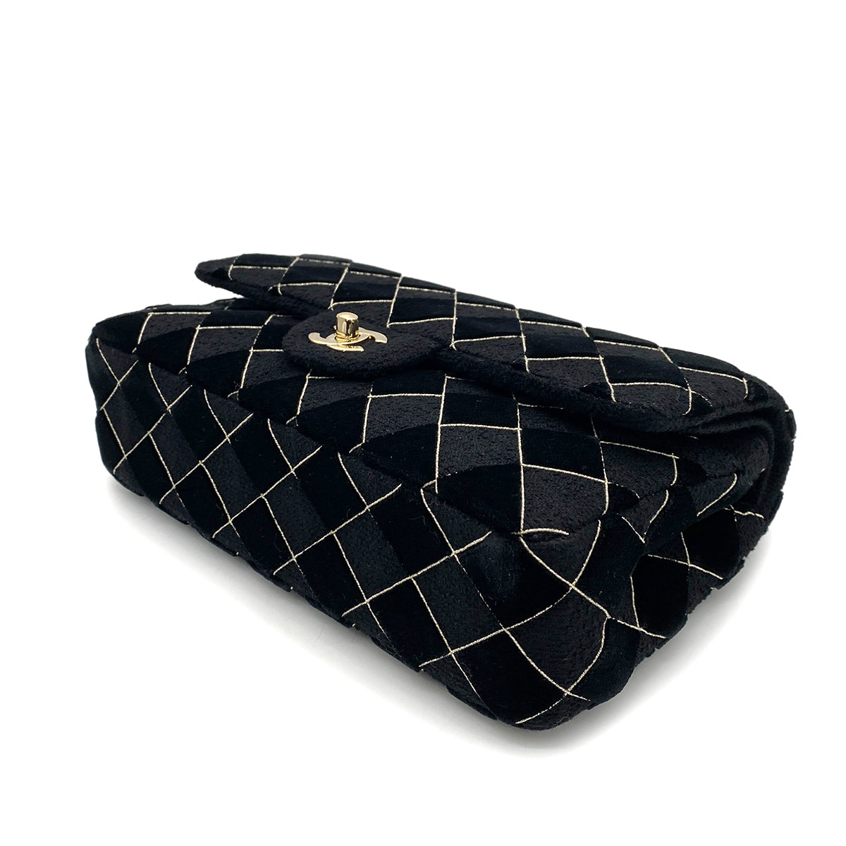 CHANEL MATELASSE MEDIUM CHAIN SHOULDER BAG BLACK TWEED VELOR 90259736