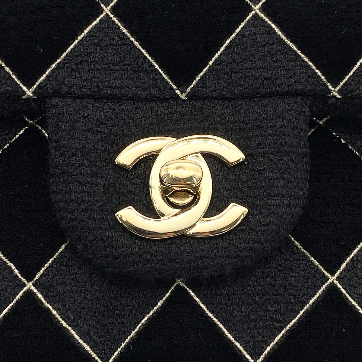 CHANEL MATELASSE MEDIUM CHAIN SHOULDER BAG BLACK TWEED VELOR 90259736