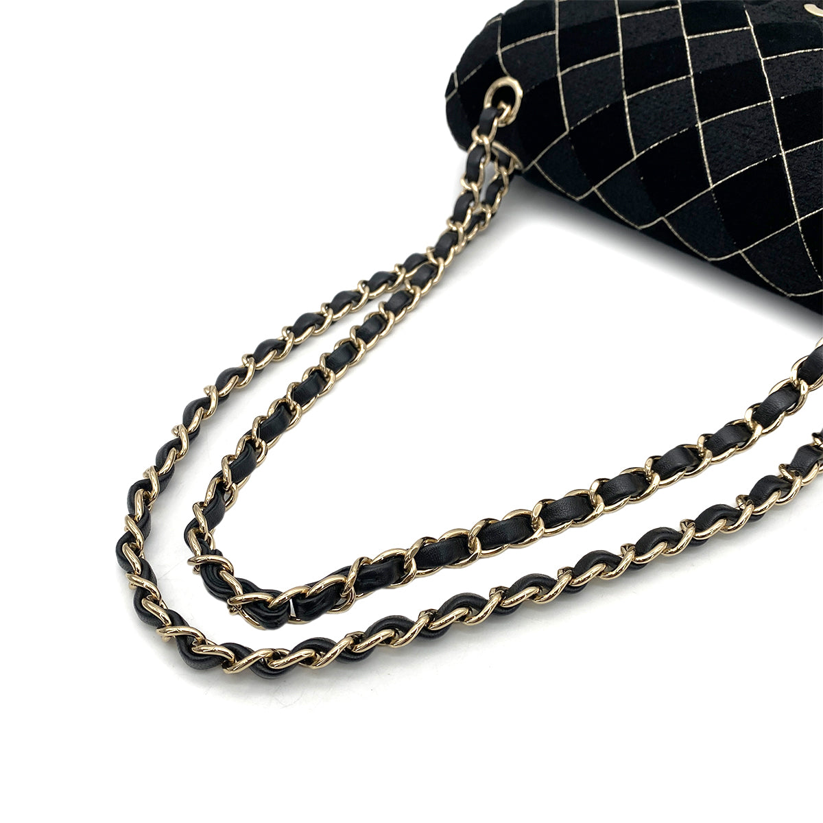 CHANEL MATELASSE MEDIUM CHAIN SHOULDER BAG BLACK TWEED VELOR 90259736