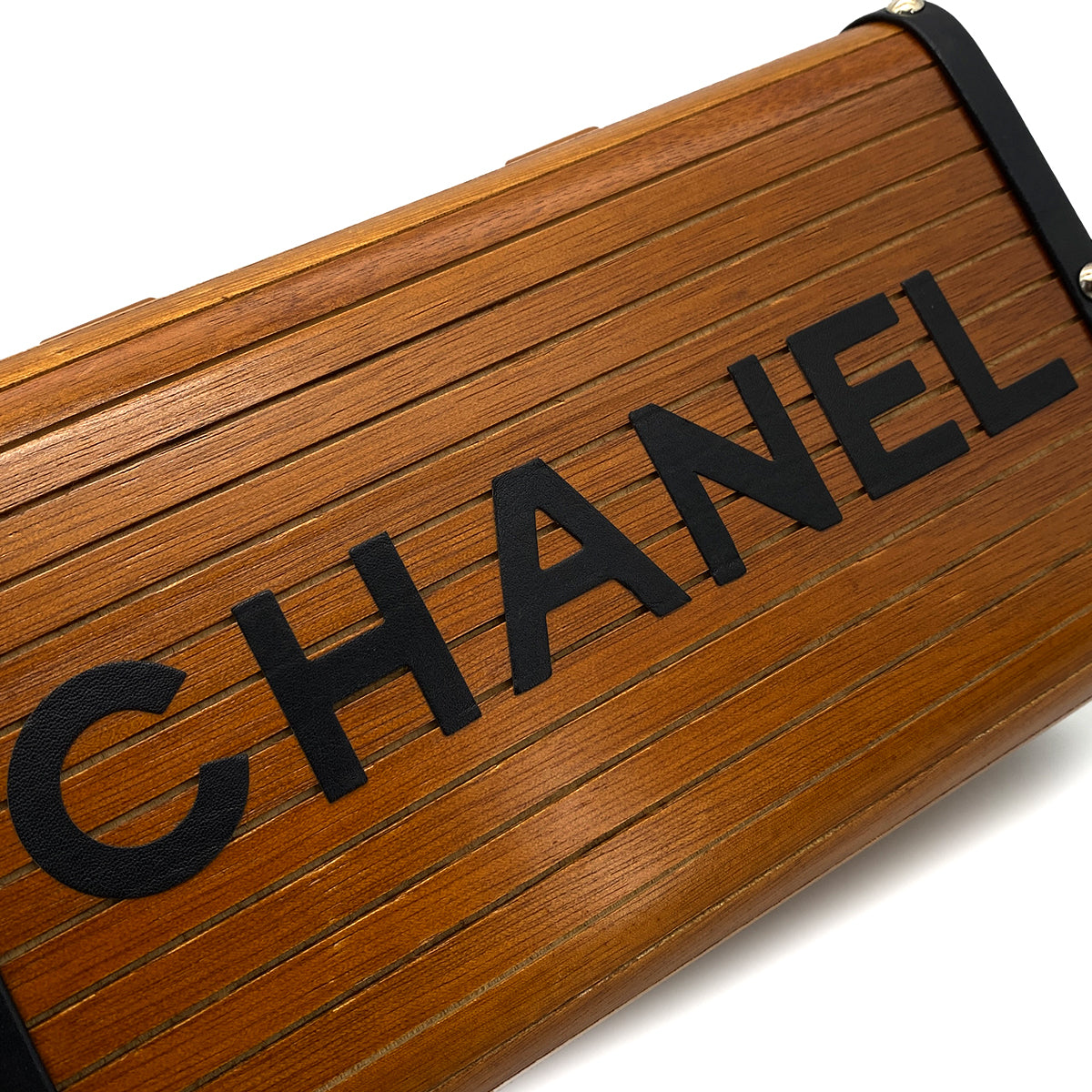 CHANEL VINTAGE WOOD VANITY HAND BAG WOOD LEATHER BROWN 90259737