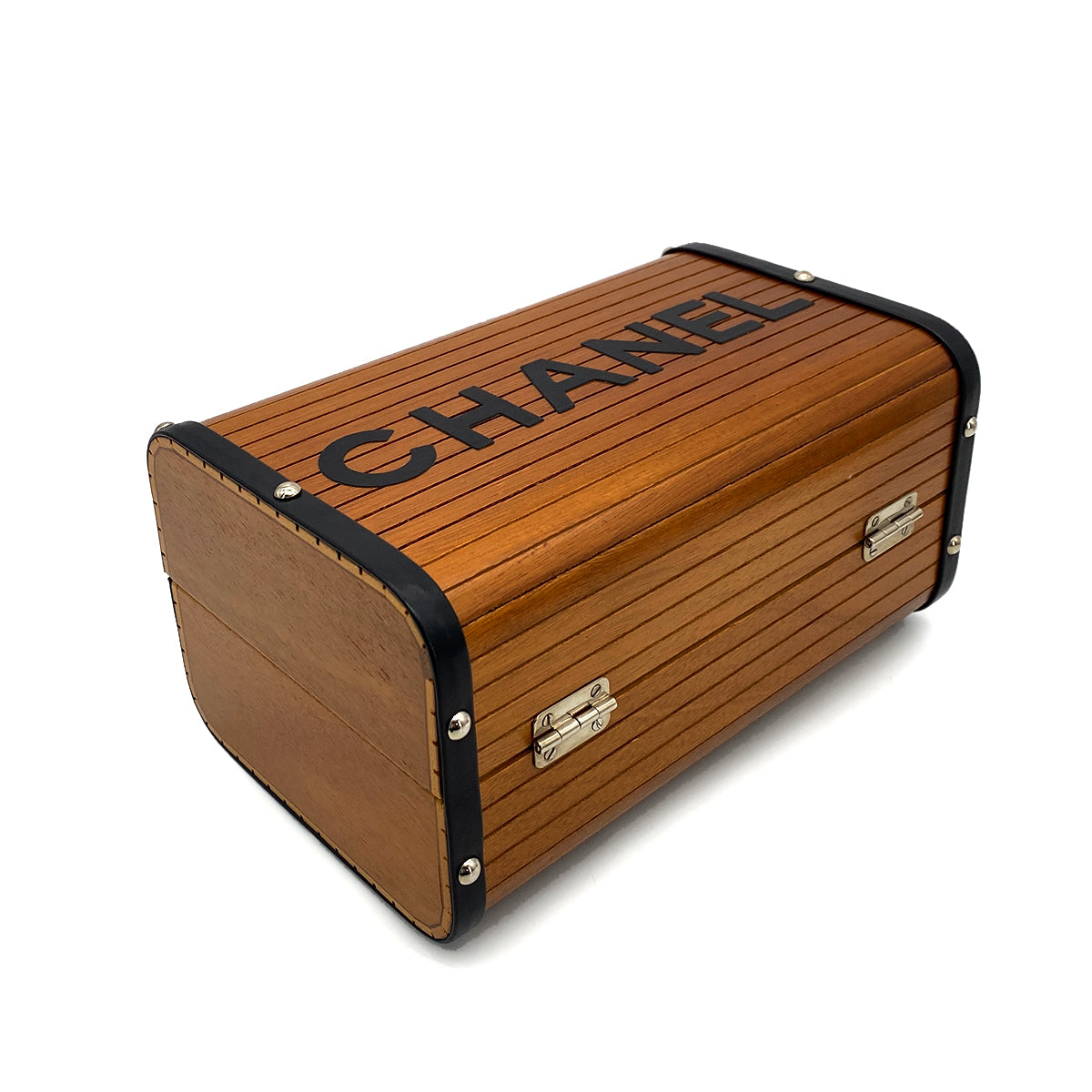 CHANEL VINTAGE WOOD VANITY HAND BAG WOOD LEATHER BROWN 90259737