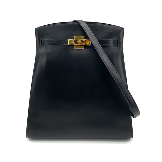 HERMES KELLY SPORTS GM BLACK BOXCALF SHOULDER BAG 〇V 90259866