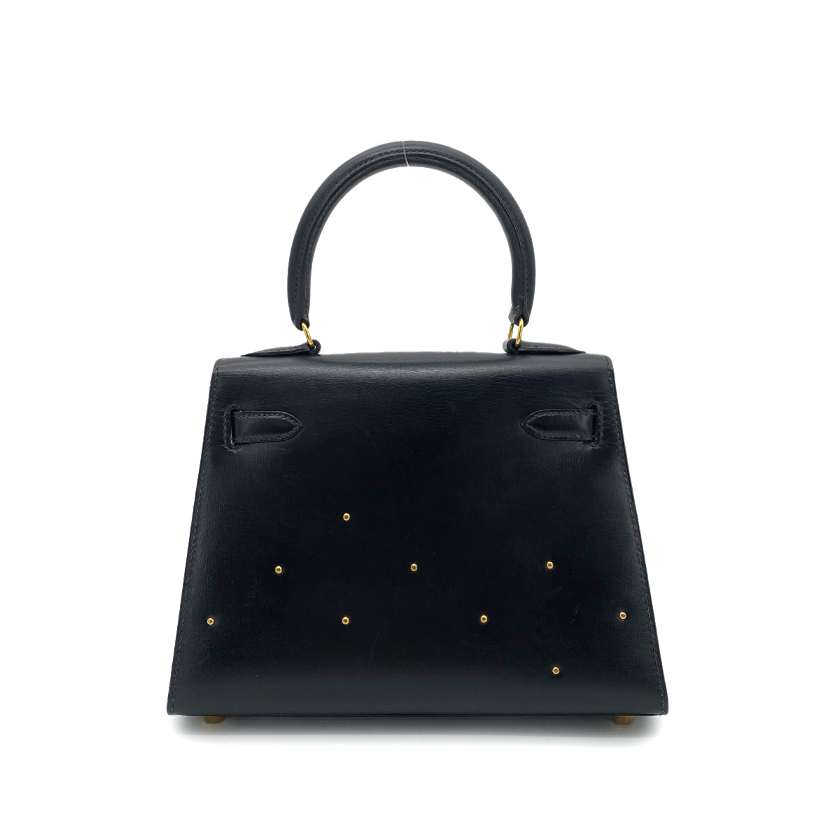 HERMES MINI KELLY 20 BLACK BOXCALF STUDS HAND SHOULDER BAG 〇X GHW 90259869