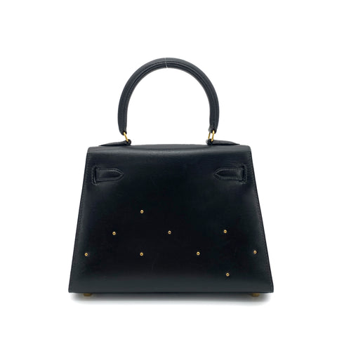 HERMES MINI KELLY 20 BLACK BOXCALF STUDS HAND SHOULDER BAG 〇X GHW 90259869 - PURPOSE