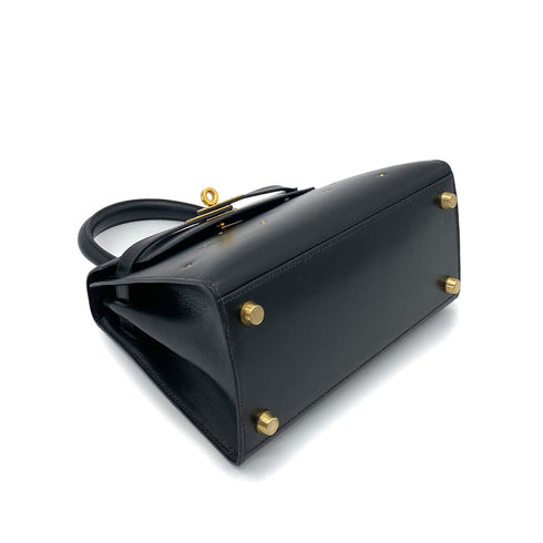 HERMES MINI KELLY 20 BLACK BOXCALF STUDS HAND SHOULDER BAG 〇X GHW 90259869 - PURPOSE