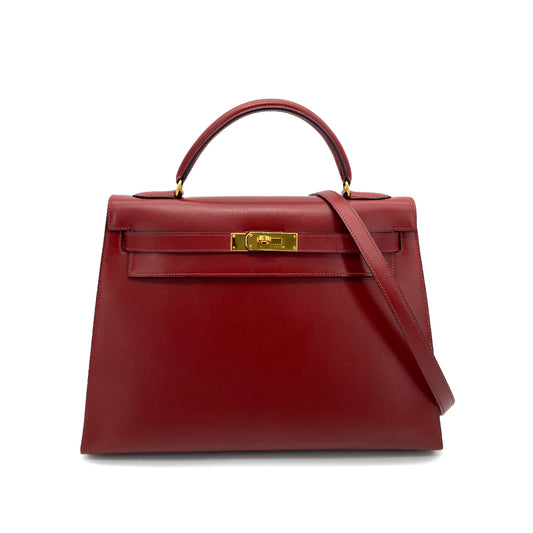 HERMES KELLY 32 SELLIER ROUGE H BOX CALF HAND SHOULDER BAG 〇X GHW 90259870