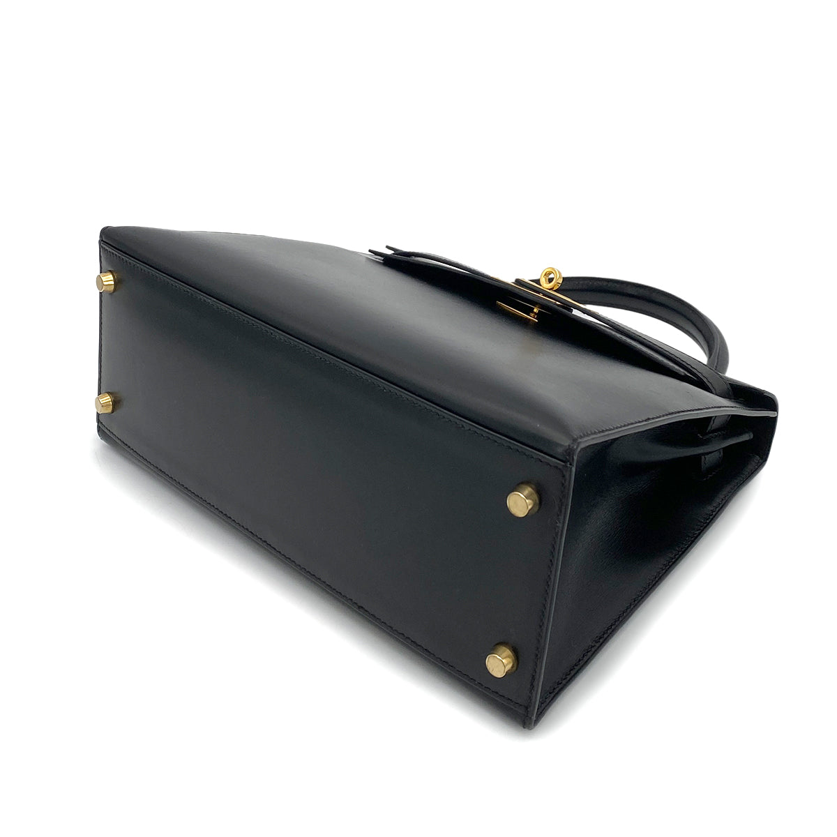 HERMES KELLY 28 SELLIER BLACK BOXCALF HAND SHOULDER BAG □A GHW 90259876