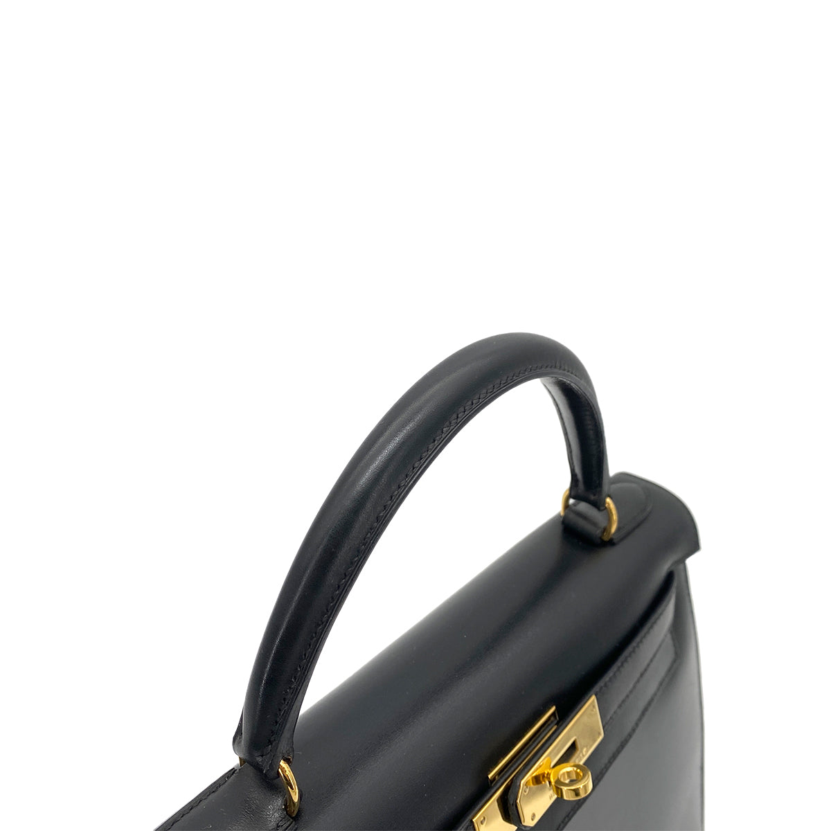 HERMES KELLY 28 SELLIER BLACK BOXCALF HAND SHOULDER BAG □A GHW 90259876