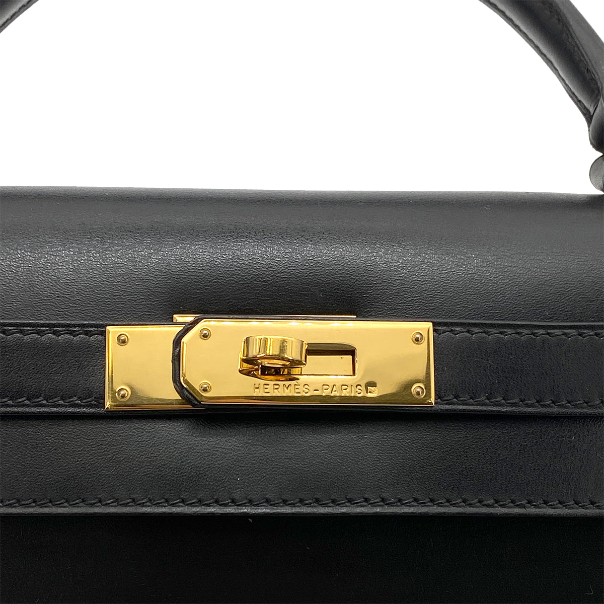 HERMES KELLY 28 SELLIER BLACK BOXCALF HAND SHOULDER BAG □A GHW 90259876