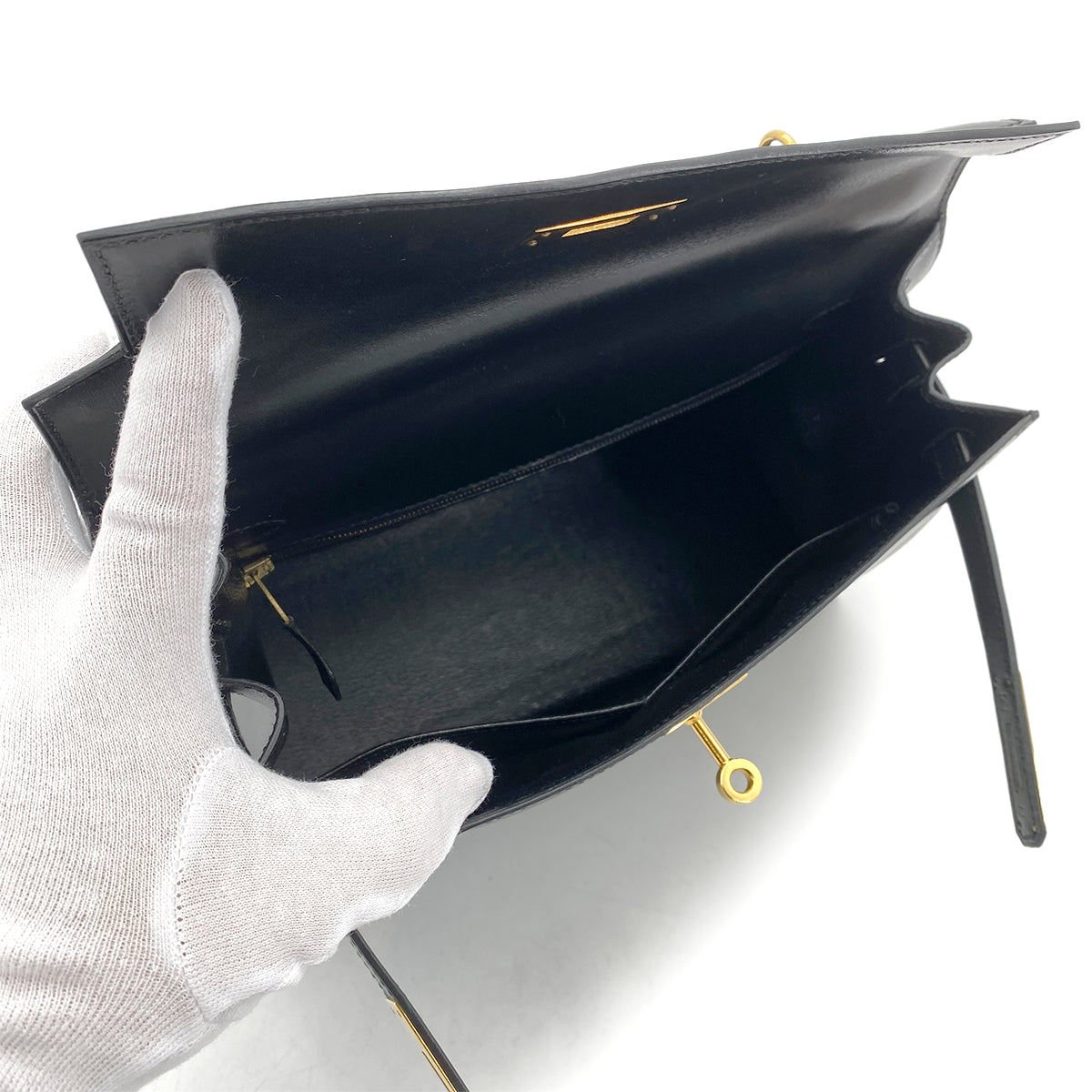 HERMES KELLY 28 SELLIER BLACK BOXCALF HAND SHOULDER BAG □A GHW 90259876