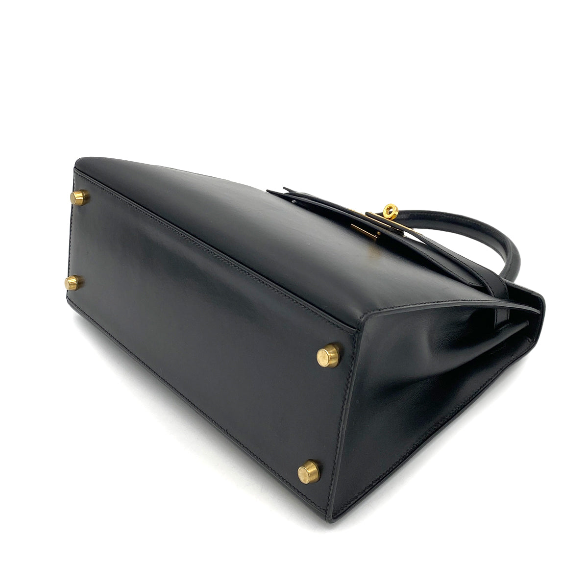 HERMES KELLY 28 SELLIER BLACK BOXCALF HAND SHOULDER BAG □A GHW 90259880