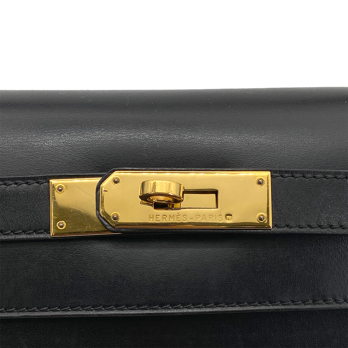 HERMES KELLY 28 SELLIER BLACK BOXCALF HAND SHOULDER BAG □A GHW 90259880