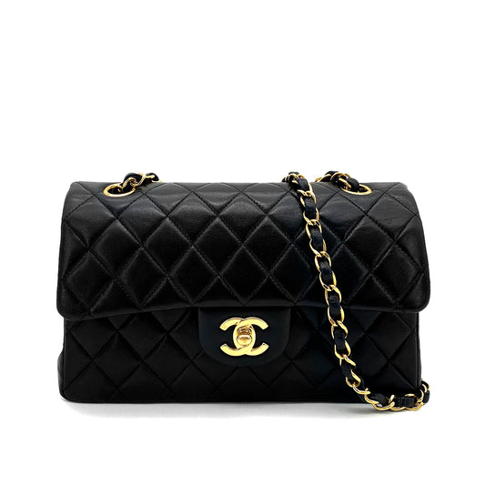 CHANEL VINTAGE CLASSIC FLAP SMALL CHAIN SHOULDER BAG BLACK LAMB SKIN 90259884