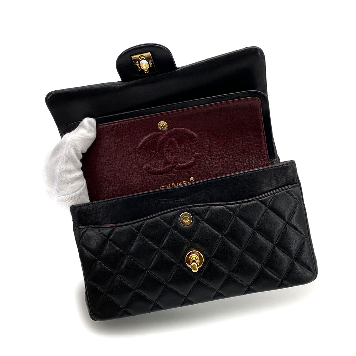 CHANEL VINTAGE CLASSIC FLAP SMALL CHAIN SHOULDER BAG BLACK LAMB SKIN 90259884