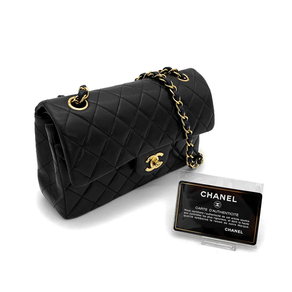 CHANEL VINTAGE CLASSIC FLAP SMALL CHAIN SHOULDER BAG BLACK LAMB SKIN 90259884
