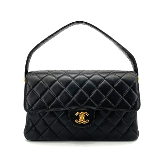 CHANEL VINTAGE DOUBLE FACE SHOULDER BAG BLACK LAMB SKIN 90259885