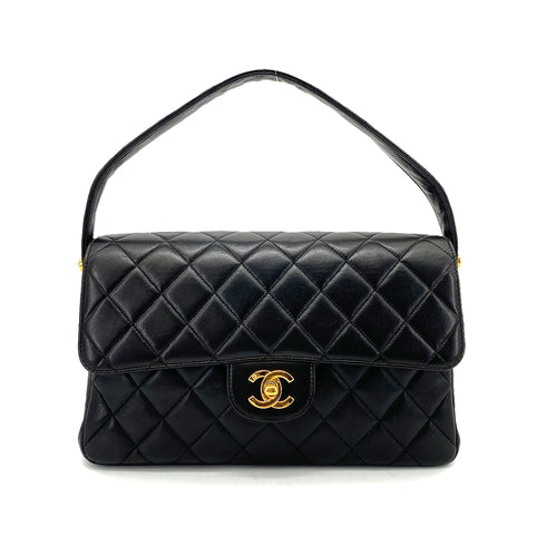 CHANEL VINTAGE DOUBLE FACE SHOULDER BAG BLACK LAMB SKIN 90259885 - PURPOSE