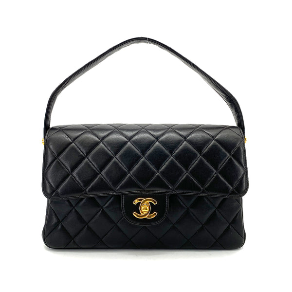 CHANEL VINTAGE DOUBLE FACE SHOULDER BAG BLACK LAMB SKIN 90259885 - PURPOSE